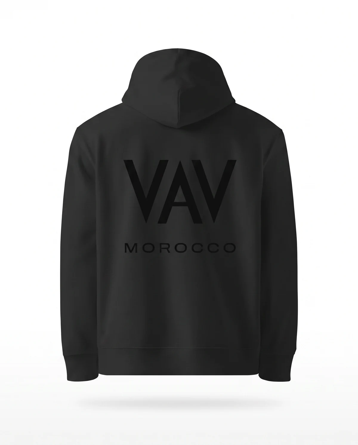 Back of the black VAV MOROCCO hoodie