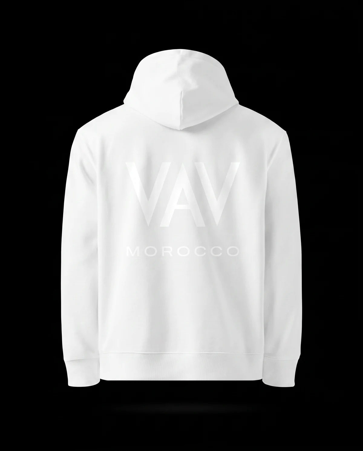 Back of the white VAV MOROCCO hoodie